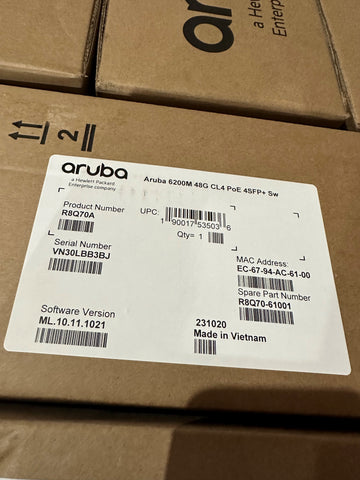 R8Q70A HPe Aruba 6200M 48G Class4 PoE 4SFP+ Switch - Brand New Factory Sealed